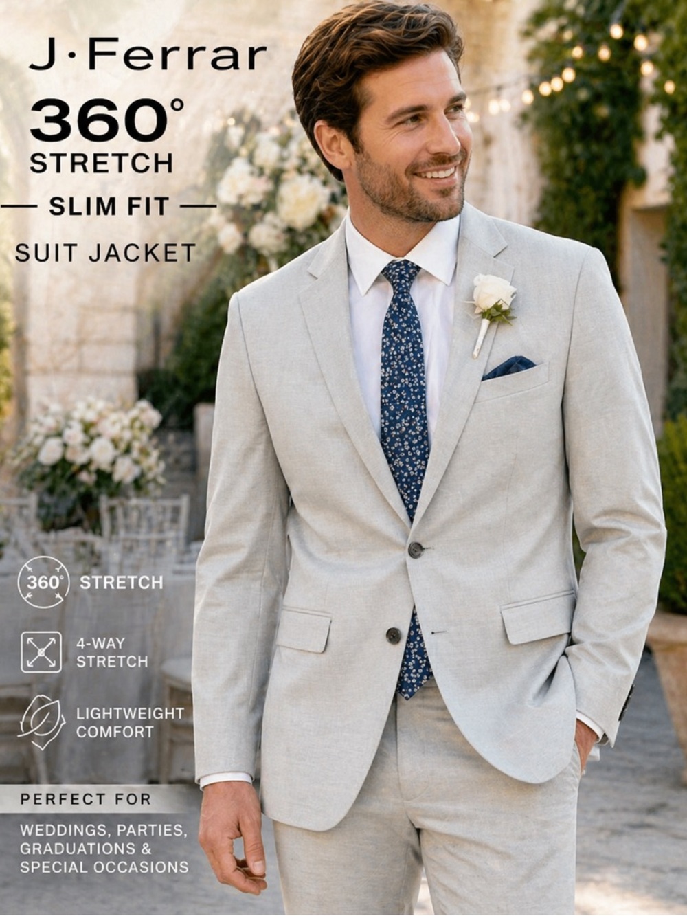 J. Ferrar 360° Stretch Slim Fit Suit Jacket – NWT – 44R – Light Gray